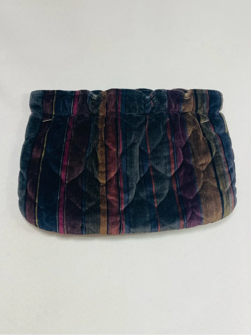VTG Darens Bags Velvet Striped Clutch Purse Plum Retro Hand Cottage Boho Mod
